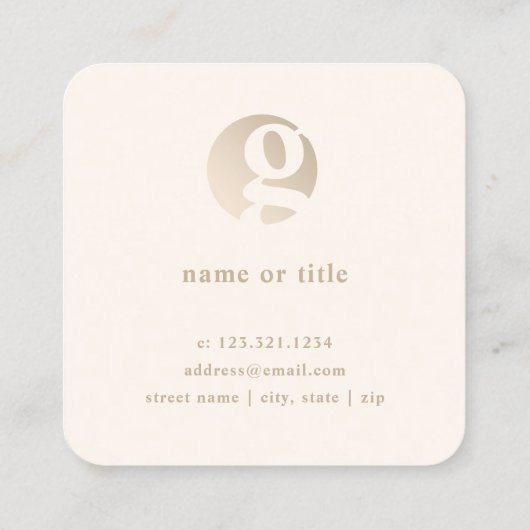 Matig minimaal goudbeige monogram vierkante visitekaartje (Achterkant)