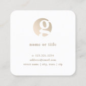 Matig minimaal gouden witte monogram vierkante visitekaartje (Achterkant)