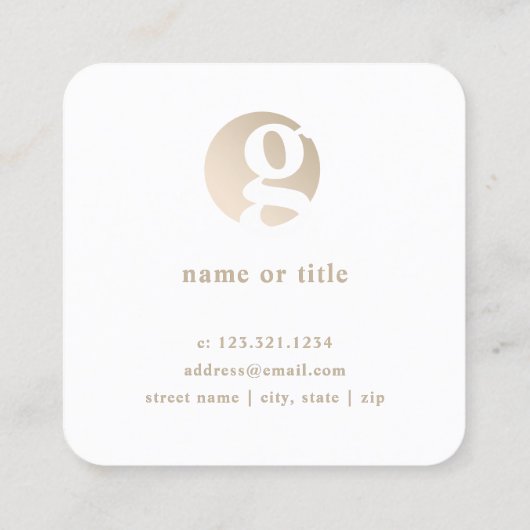 Matig minimaal gouden witte monogram vierkante visitekaartje (Achterkant)