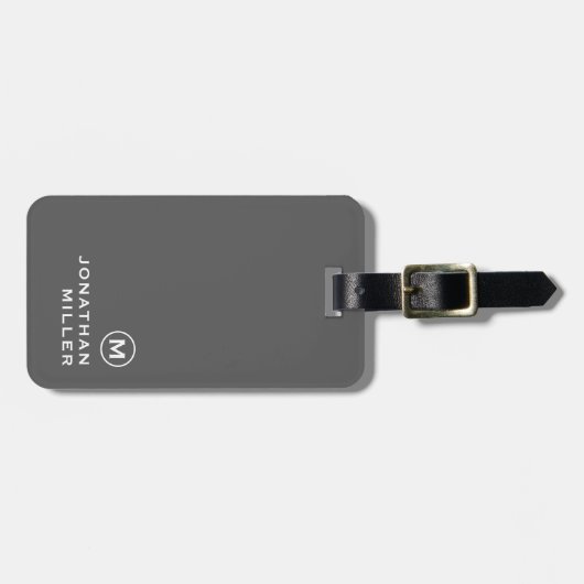 Matig minimaal grijs monogram bagagelabel (Voorkant horizontaal)