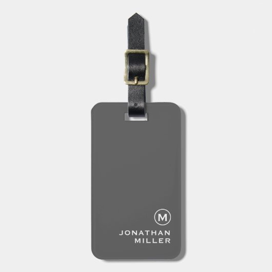 Matig minimaal grijs monogram bagagelabel (Voorkant verticaal)