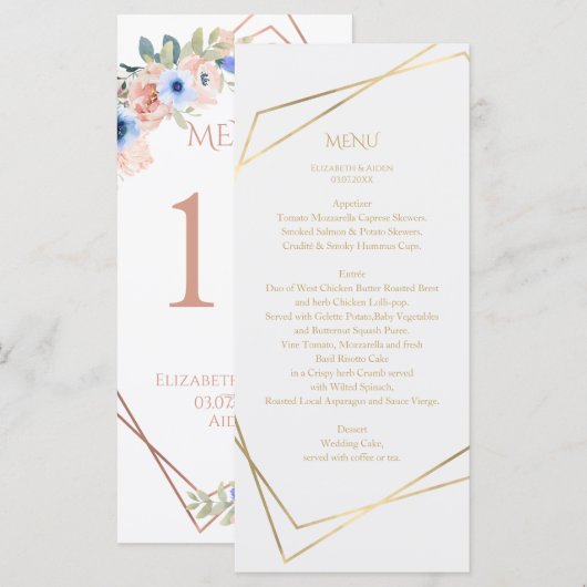 Matig, minimaal, pur, wit, goud (imitaat) menu (Voorkant / Achterkant)