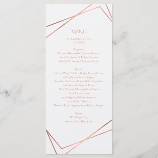 Matig, minimaal, pur, wit, rogesold (imitaat) menu (Voorkant)