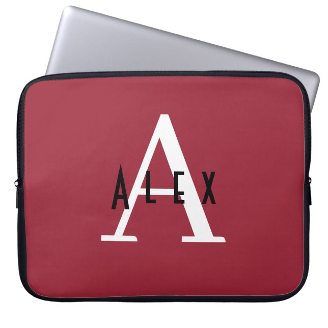 Matig minimaal rood Initiaal + naamMonogram Laptop Sleeve (Voorkant)