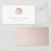 Matig minimaal roos gouden witte monogram visitekaartje (Voorkant / Achterkant)