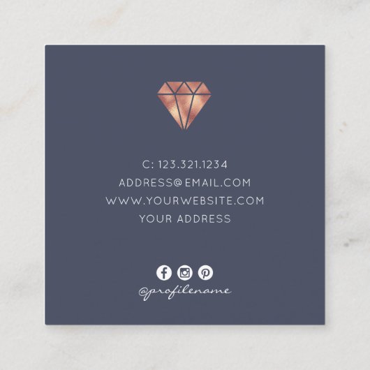 Matig minimaal roos goudsieraden vierkante visitekaartje (Achterkant)