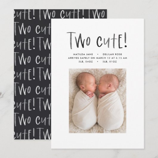 Matig minimaal tweelingfotobericht aankondiging (Voorkant / Achterkant)