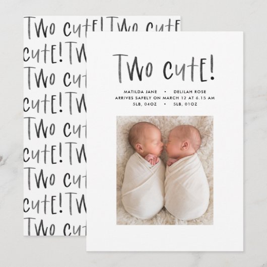 Matig minimaal tweelingfotobericht aankondiging (Voorkant / Achterkant)