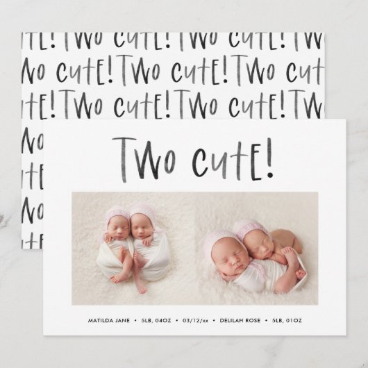 Matig minimaal tweelingfotobericht aankondiging (Voorkant / Achterkant)