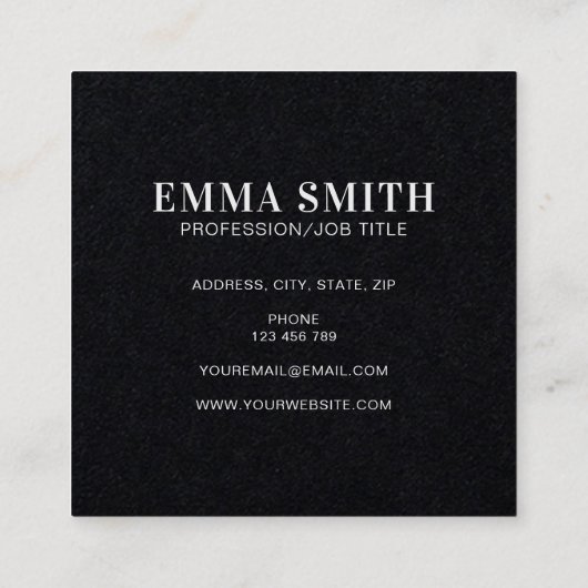 Matig minimaal zwart vierkante visitekaartje (Achterkant)