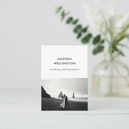 Matig minimaal zwart wit 1 foto verticaal visitekaartje (Staand voorkant)