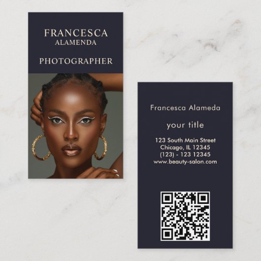 Matig minimaal zwart wit 1 foto verticaal visitekaartje (Voorkant / Achterkant)