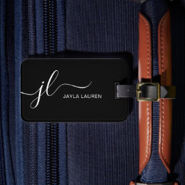 Matig minimaal zwart-wit monogram bagagelabel