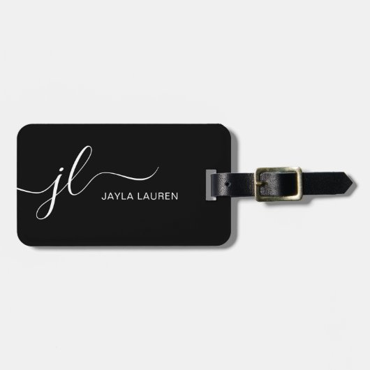 Matig minimaal zwart-wit monogram bagagelabel (Voorkant horizontaal)