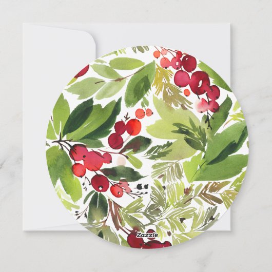 Matig minimale rode en groene waterverf botanisch feestdagenkaart (Achterkant)