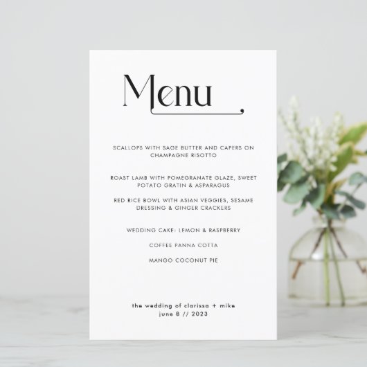 Matig Minimale Typografie Menu Dinner Wedding (Staand voorkant)