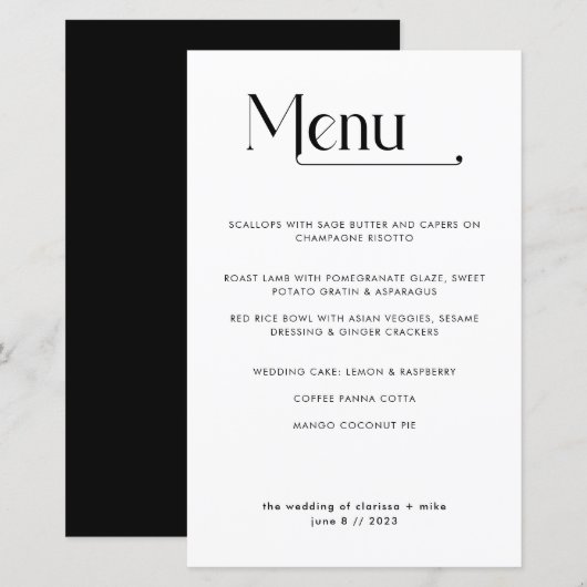 Matig Minimale Typografie Menu Dinner Wedding (Voorkant / Achterkant)