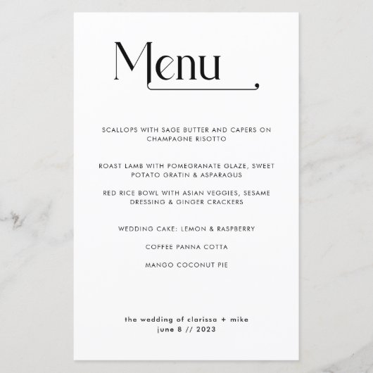 Matig Minimale Typografie Menu Dinner Wedding (Voorkant)