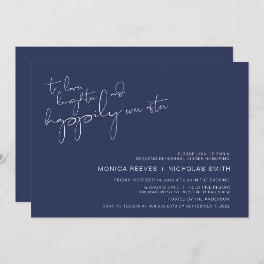 Matig minimalisme Navy BlueScript repesal Dinner Kaart (Voorkant / Achterkant)