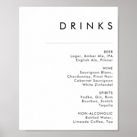 Matig Minimalistisch Drink van het Menu van de Wed Poster (Voorkant)