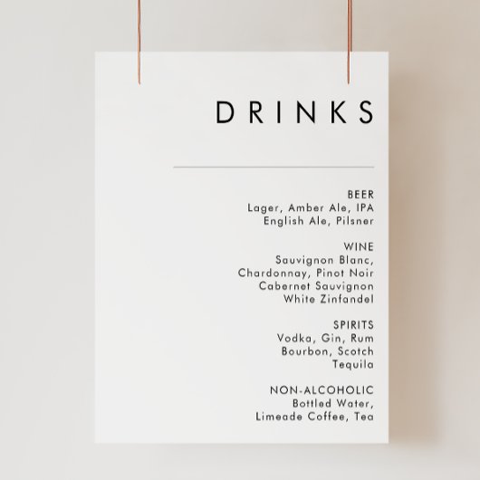 Matig Minimalistisch Drink van het Menu van de Wed Poster