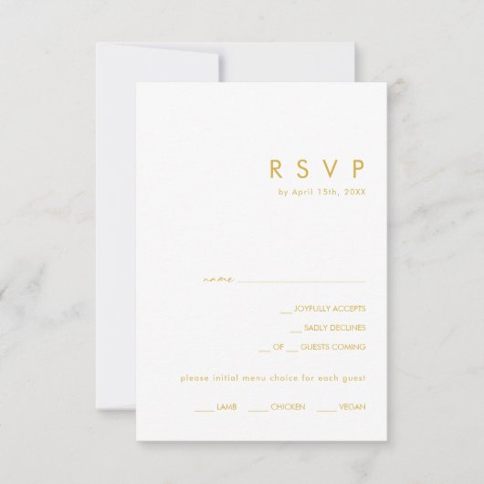 Matig Minimalistisch menu Gold Font - Keuze RSVP-k (Voorkant)