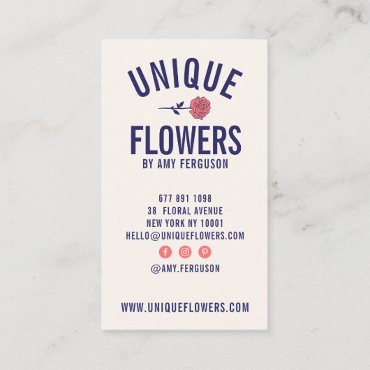 Matig, minimalistisch, trendy blauwe roze roze roz visitekaartje (Achterkant)