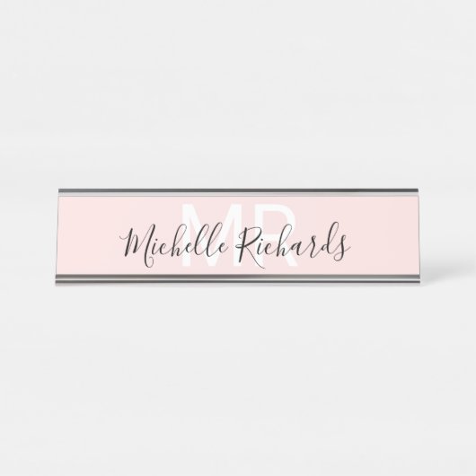 Matig minimalistisch zwart-roze monogram bureau naambordje (Voorkant)