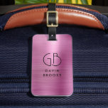 Matig monogram Blush Roze geborsteld meisje Bagagelabel<br><div class="desc">Elegant modern Monogrammonogram Blush Pink Label Metaal Bag</div>