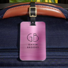 Matig monogram Blush Roze geborsteld meisje Bagagelabel
