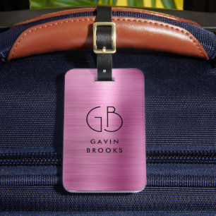 Matig monogram Blush Roze geborsteld meisje Bagagelabel