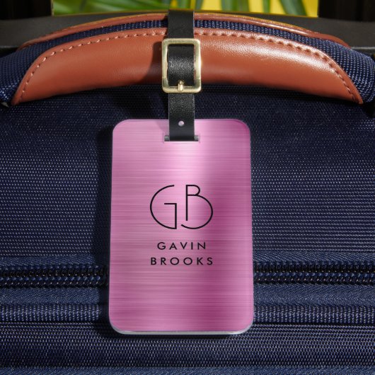 Matig monogram Blush Roze geborsteld meisje Bagagelabel (Voorkant Insitu 2)