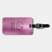 Matig monogram Blush Roze geborsteld meisje Bagagelabel (Voorkant horizontaal)