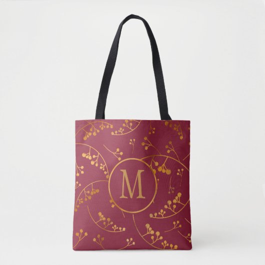 Matig monogram goudmarsala berry patroon tote bag (Voorkant)