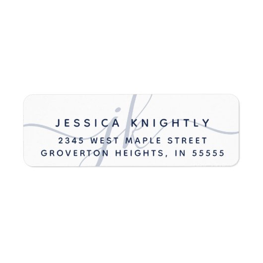 Matig Monogram Initialen Manuscript Navy Blue Mini Etiket (Voorkant)