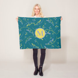 Matig monogram lila geel bessenpatroon fleece deken
