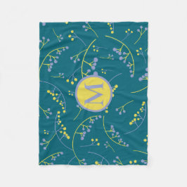 Matig monogram lila geel bessenpatroon fleece deken