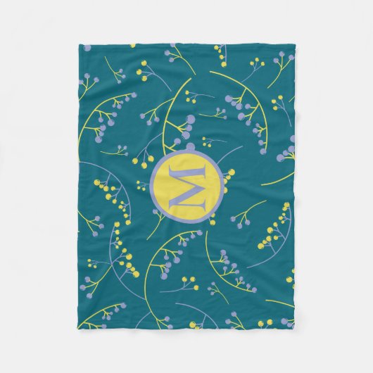 Matig monogram lila geel bessenpatroon fleece deken (Voorkant)