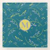 Matig monogram lila geel bessenpatroon glazen onderzetter (Voorkant)