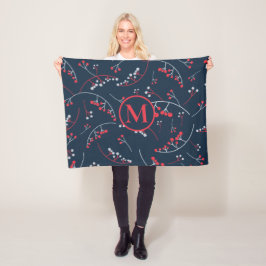 Matig monogram rood pastel grijze bessen patroon fleece deken