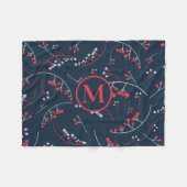 Matig monogram rood pastel grijze bessen patroon fleece deken (Voorkant (Horizontaal))
