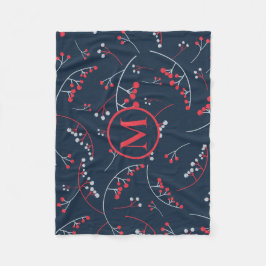 Matig monogram rood pastel grijze bessen patroon fleece deken