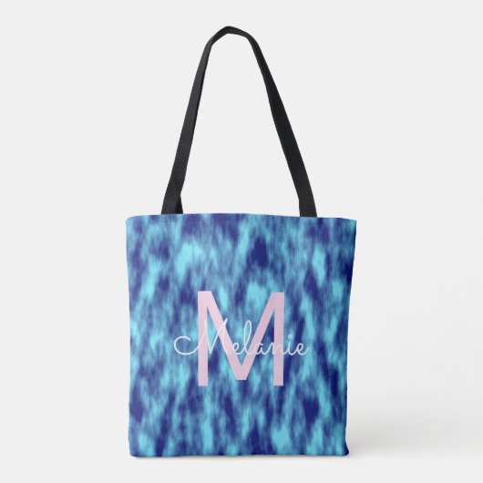 Matig monogram turkooizen blauwe dye tote bag (Achterkant)