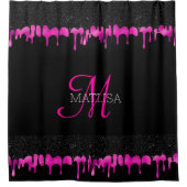 Matig monogram uitstrijken Glitter Black Hot Pink Douchegordijn (Voorkant)