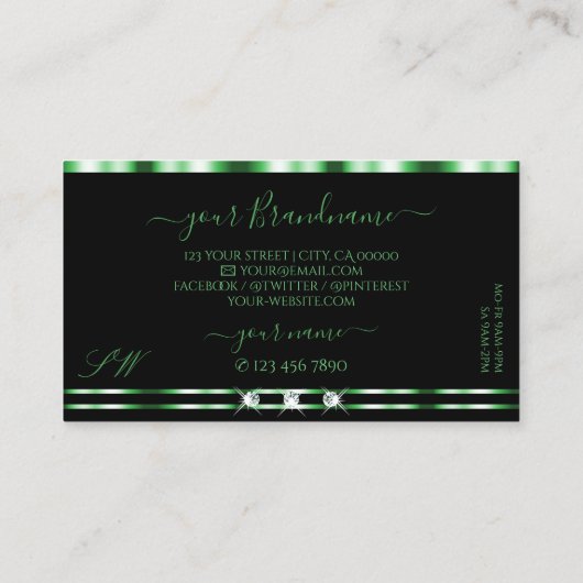 Matig monogram voor groene en zwarte mousserende d visitekaartje (Achterkant)