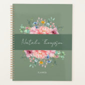 Matig monogram voor groene trendy bloemen met scri planner (Voorkant)