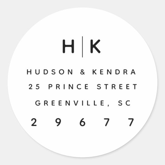 Matig monogram voor paren Retouradres Ronde Sticker (Voorkant)