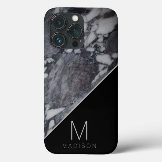 Matig monogram zwart en grijs marmer Case-Mate iPhone case (Achterkant)