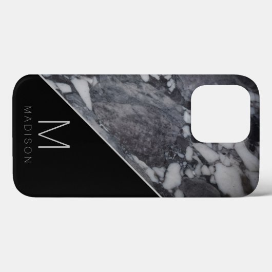 Matig monogram zwart en grijs marmer Case-Mate iPhone case (Achterkant (horizontaal))