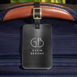 Matig monogram zwart grijs geborsteld glam metaal bagagelabel<br><div class="desc">Elegant modern Monogrammed Black Grey Brushed Metallic Bag Label</div>